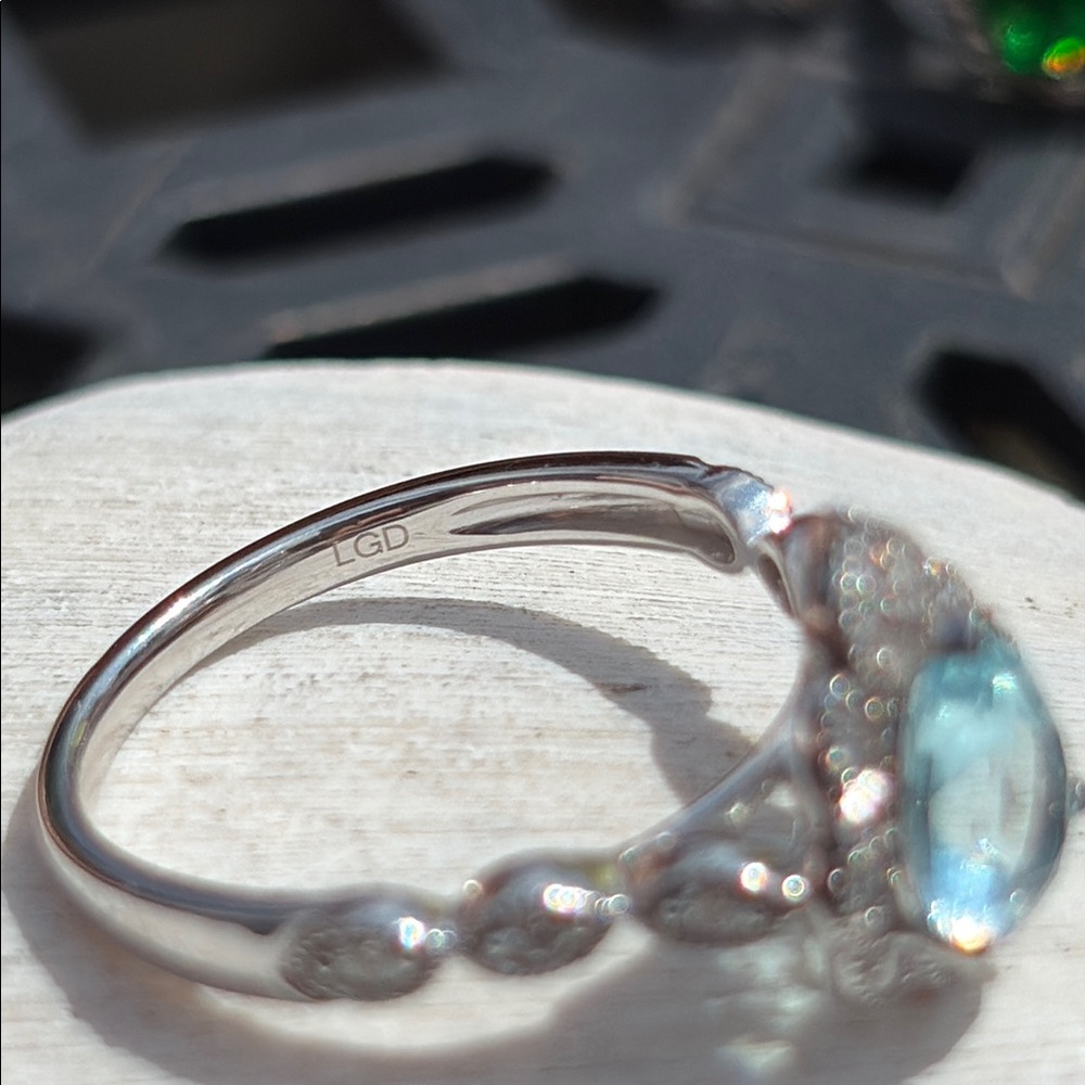 Pear Cut 1.25 tcw Genuine Aquamarine & Diamond Ring Sterling Silver Size 7 - Picture 11 of 13